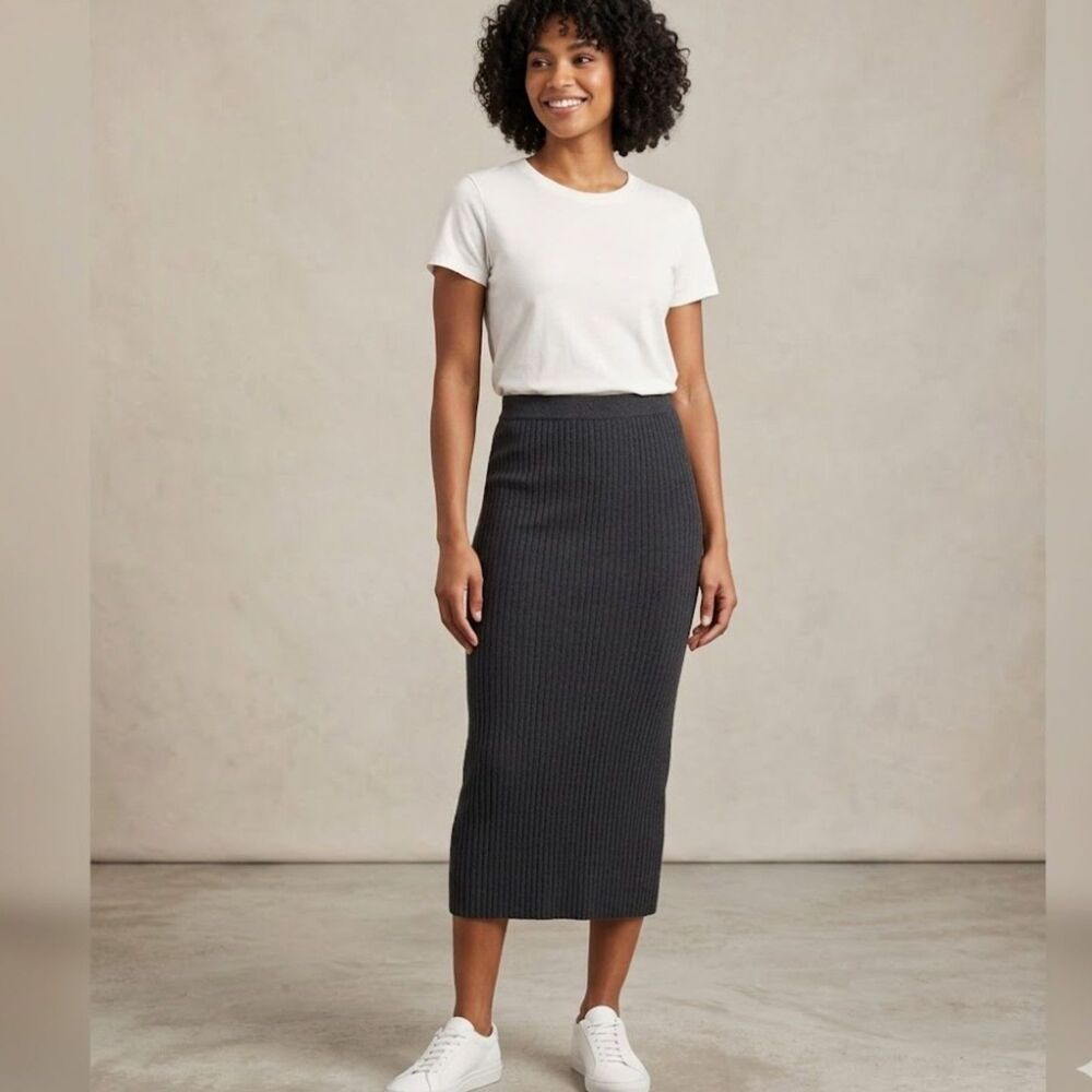Max Studio Women's Heather Charcoal Gray Ribbed Knit Midi Pencil Skirt NWT XL